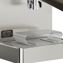 Load image into Gallery viewer, Close-up of Lelit Victoria PL91T espresso machine stainless steel drip tray and metal cup warming rack