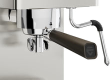 Load image into Gallery viewer, Close-up of Lelit Victoria PL91T espresso machine portafilter and steam wand with stainless steel finish