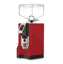 Заредете изображението в програмата за преглед на галерия, Eureka Mignon Specialita coffee grinder in red with digital display and clear bean hopper
